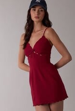 Solid Scallop Cut V Neck Mini Dress