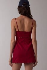 Solid Scallop Cut V Neck Mini Dress