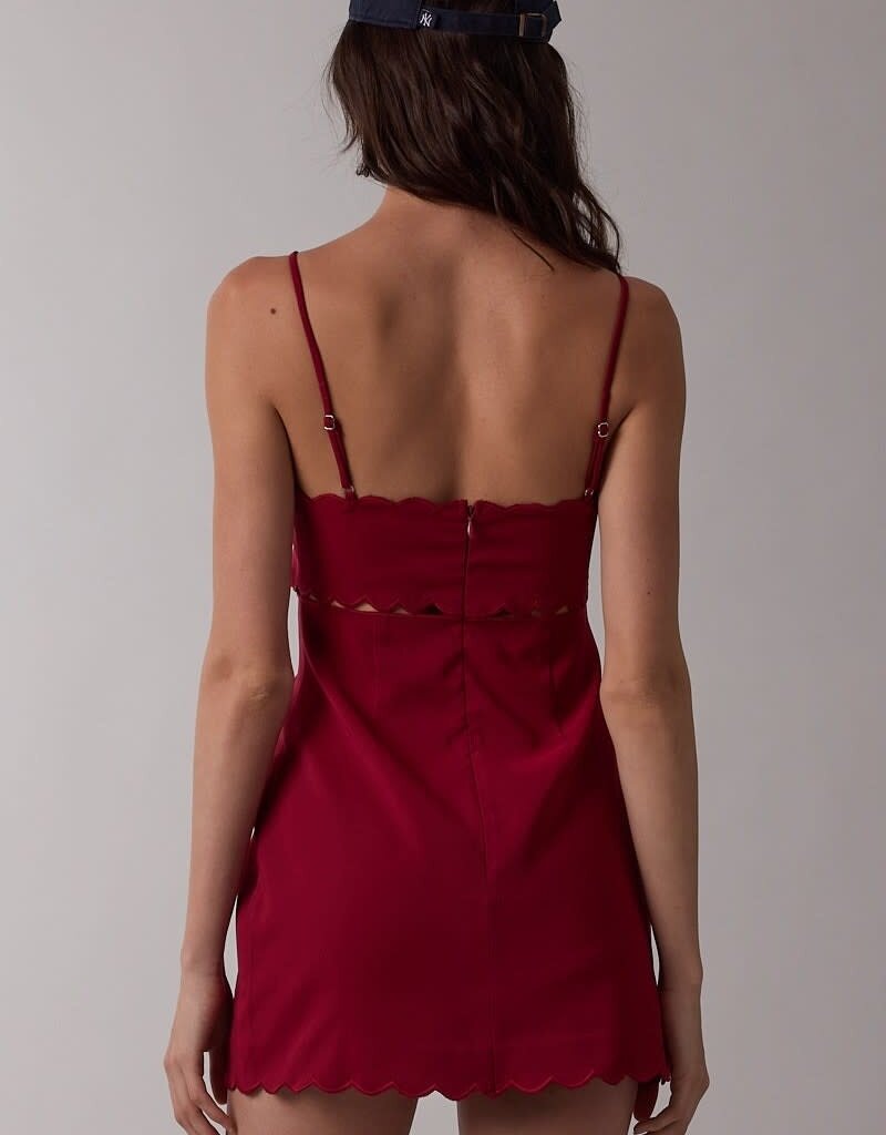 Solid Scallop Cut V Neck Mini Dress