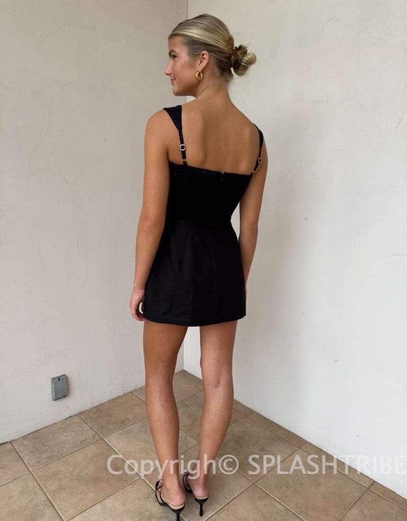 Linen Double Pocket Square Neck Mini Dress