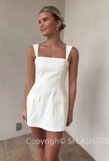 Linen Double Pocket Square Neck Mini Dress