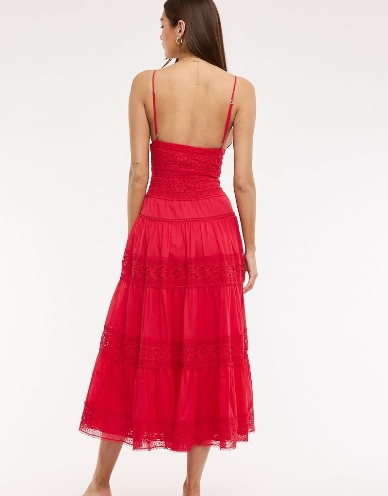 Floral Embossed Lace Solid Midi Dress