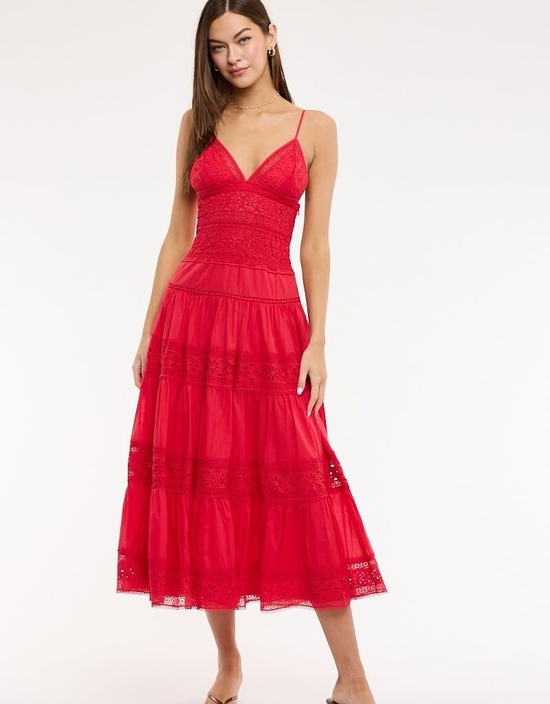 Floral Embossed Lace Solid Midi Dress