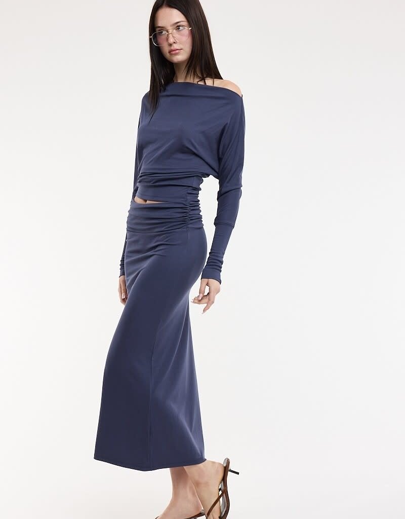 One Shoulder Long Sleeve Top & Midi Skirt Set