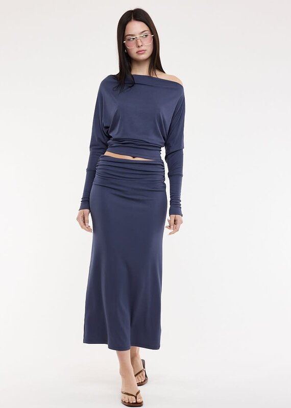 One Shoulder Long Sleeve Top & Midi Skirt Set