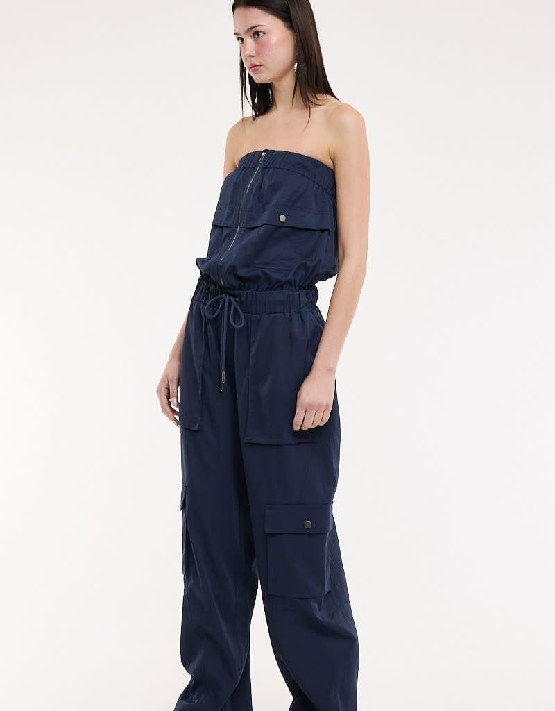 Front Zip Patch Pockets Cargo Tube Jumpsuit