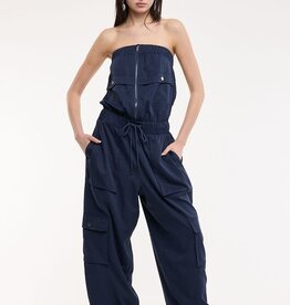 Front Zip Patch Pockets Cargo Tube Jumpsuit