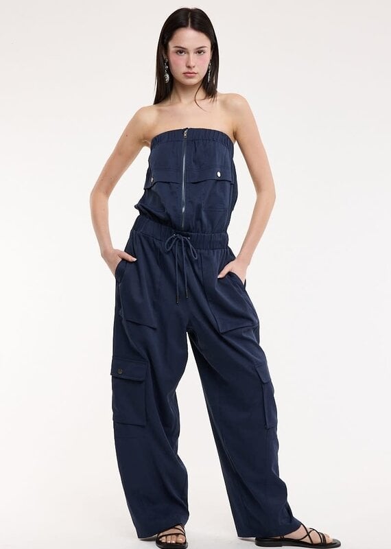 Front Zip Patch Pockets Cargo Tube Jumpsuit