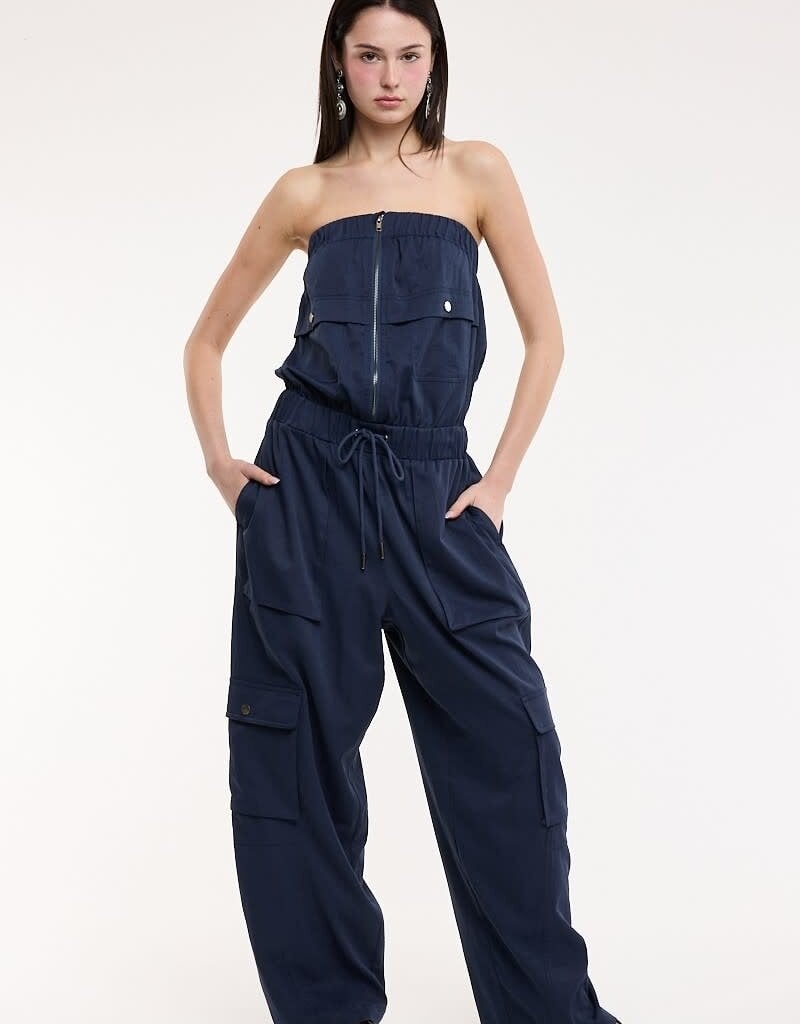 Front Zip Patch Pockets Cargo Tube Jumpsuit