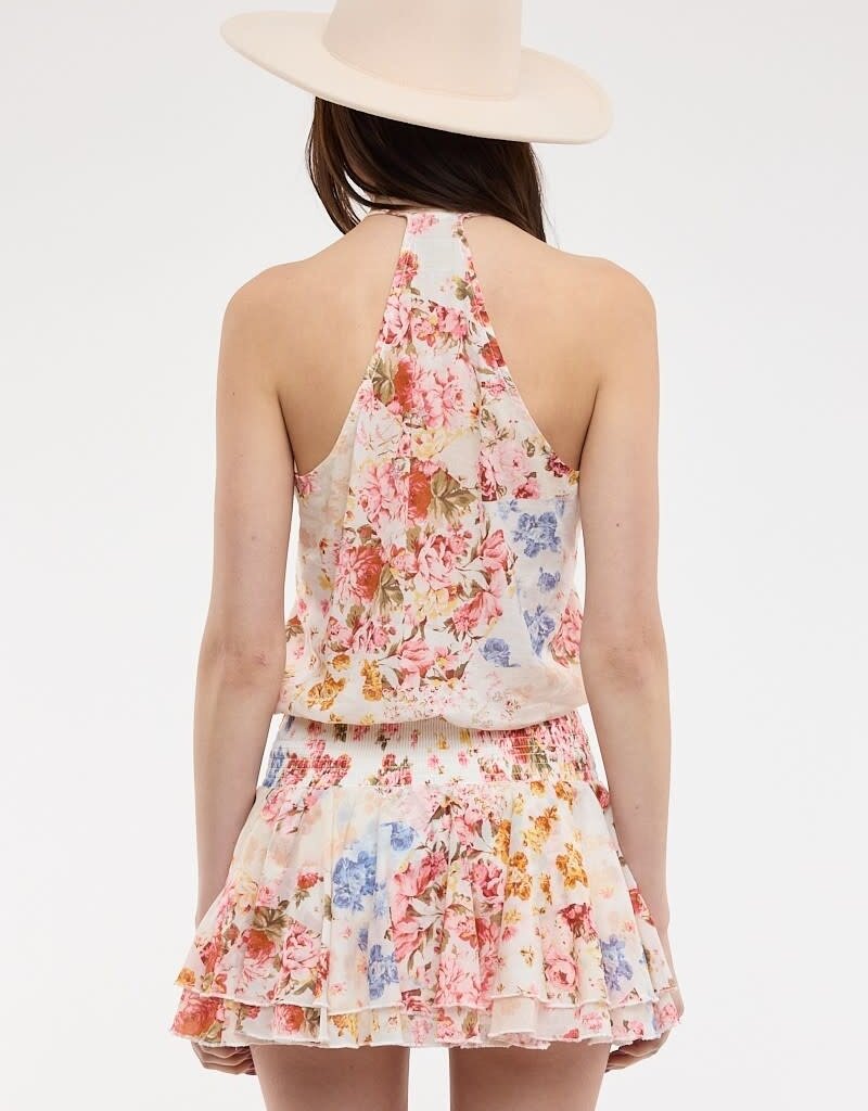 Floral Cascading Ruffle Layered Mini Dress