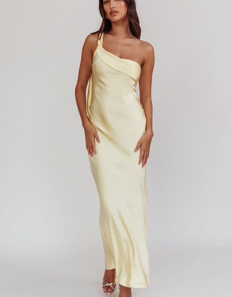 Satin One Shoulder Frill Maxi Dress