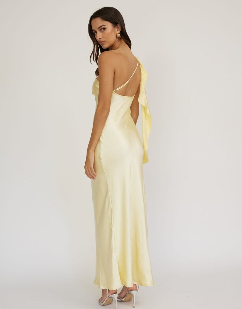 Satin One Shoulder Frill Maxi Dress