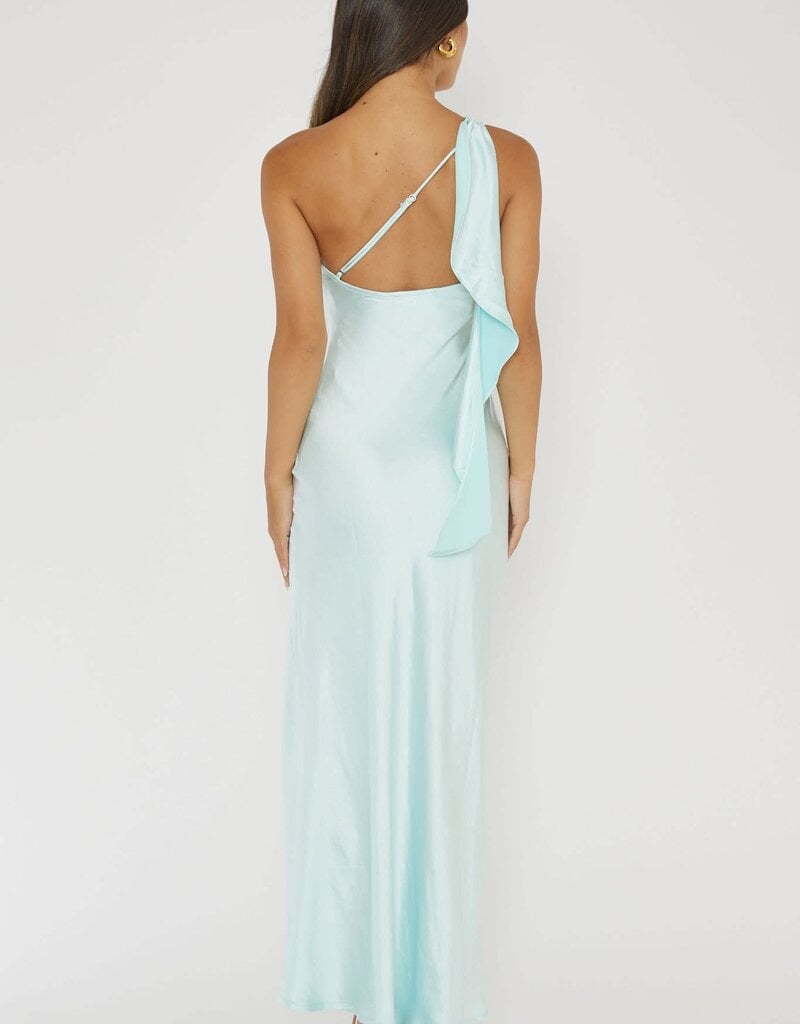 Satin One Shoulder Frill Maxi Dress
