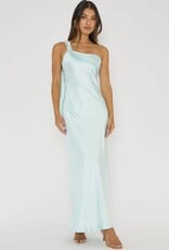 Satin One Shoulder Frill Maxi Dress