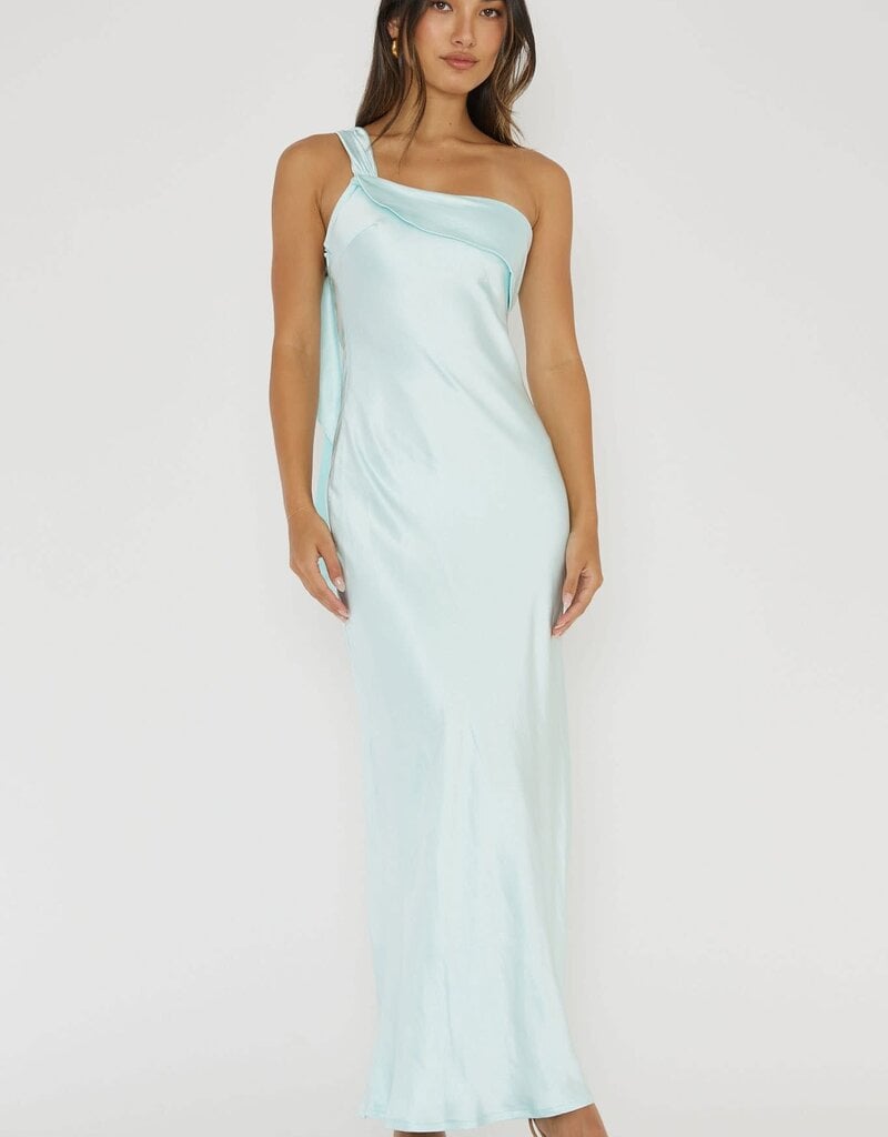Satin One Shoulder Frill Maxi Dress
