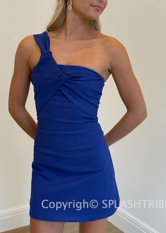 Linen Single Shoulder Strap Mini Dress