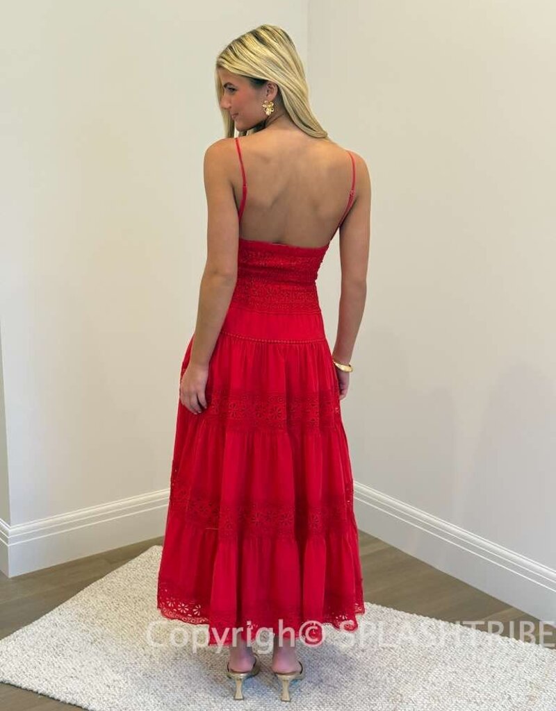 Floral Embossed Lace Solid Midi Dress