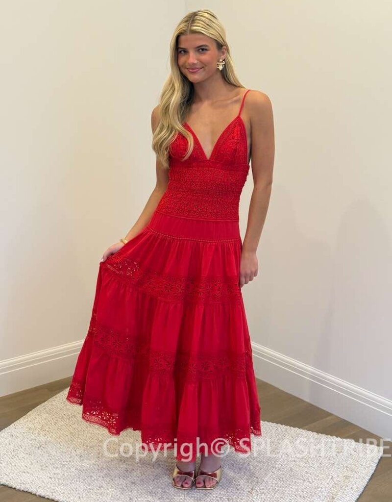 Floral Embossed Lace Solid Midi Dress