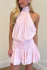 Floral Embossed Waist Tie Backless Mini Dress