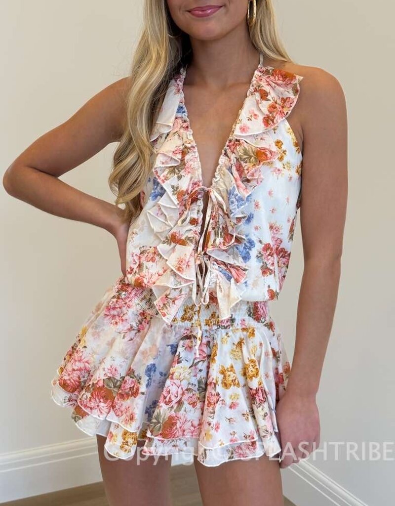 Floral Cascading Ruffle Layered Mini Dress