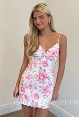 Floral Eyelet Scallop Cut V Neck Mini Dress