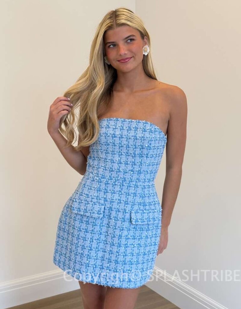 Tommie Strapless Tweed Double Pocket Mini Dress