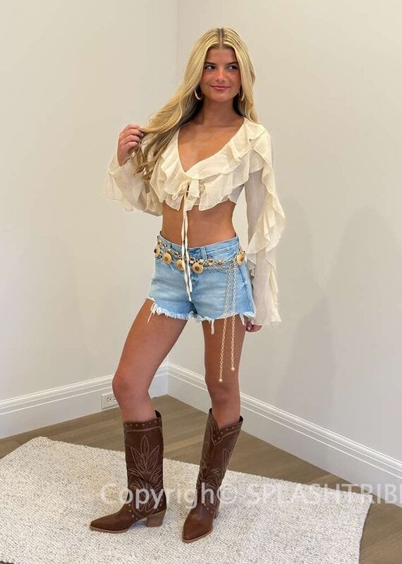 Ruffle Chiffon Tie Front Crop Top