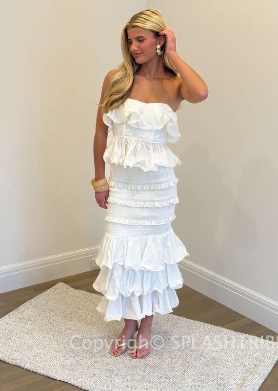Ruffle Tube Top and Ruffle Tiered Midi Skirt Set