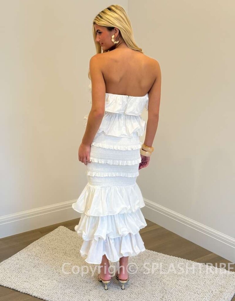 Ruffle Tube Top and Ruffle Tiered Midi Skirt Set