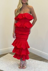 Ruffle Tube Top and Ruffle Tiered Midi Skirt Set