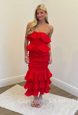 Ruffle Tube Top and Ruffle Tiered Midi Skirt Set