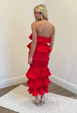 Ruffle Tube Top and Ruffle Tiered Midi Skirt Set