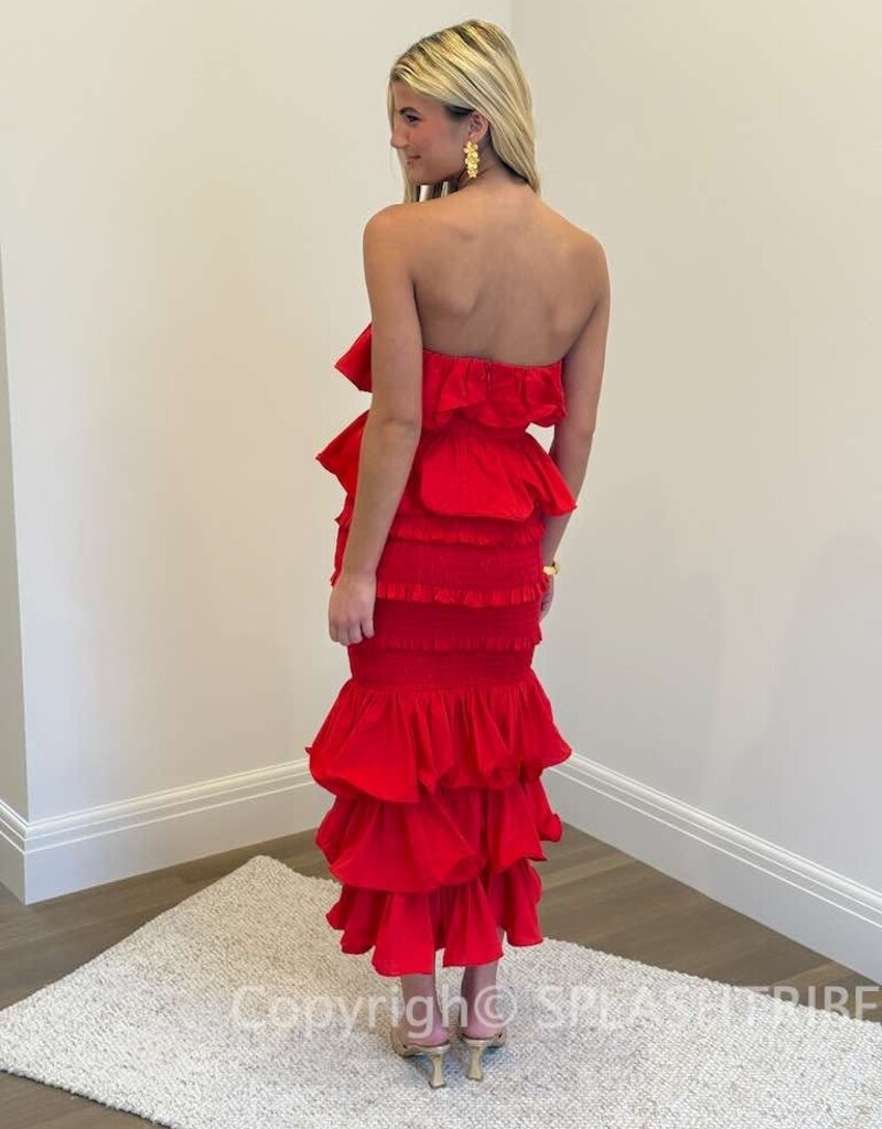 Ruffle Tube Top and Ruffle Tiered Midi Skirt Set