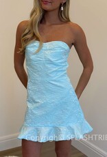 Strapless Jacquard Ruffle Hem Mini Dress