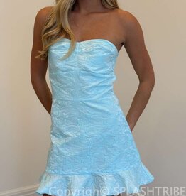 Strapless Jacquard Ruffle Hem Mini Dress