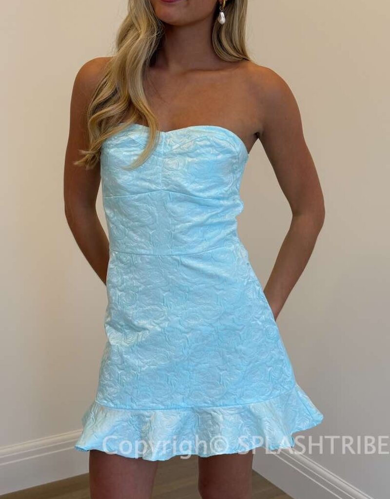Strapless Jacquard Ruffle Hem Mini Dress