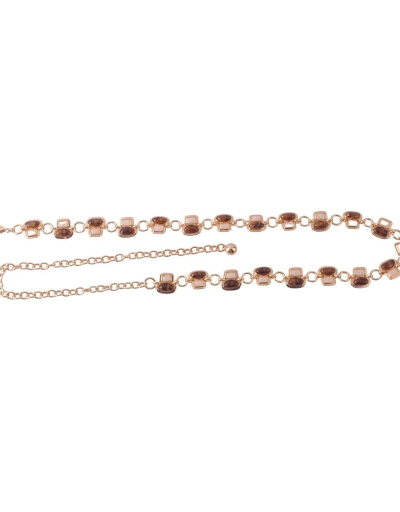 Stone Alternating Pattern Chain Belt Gold