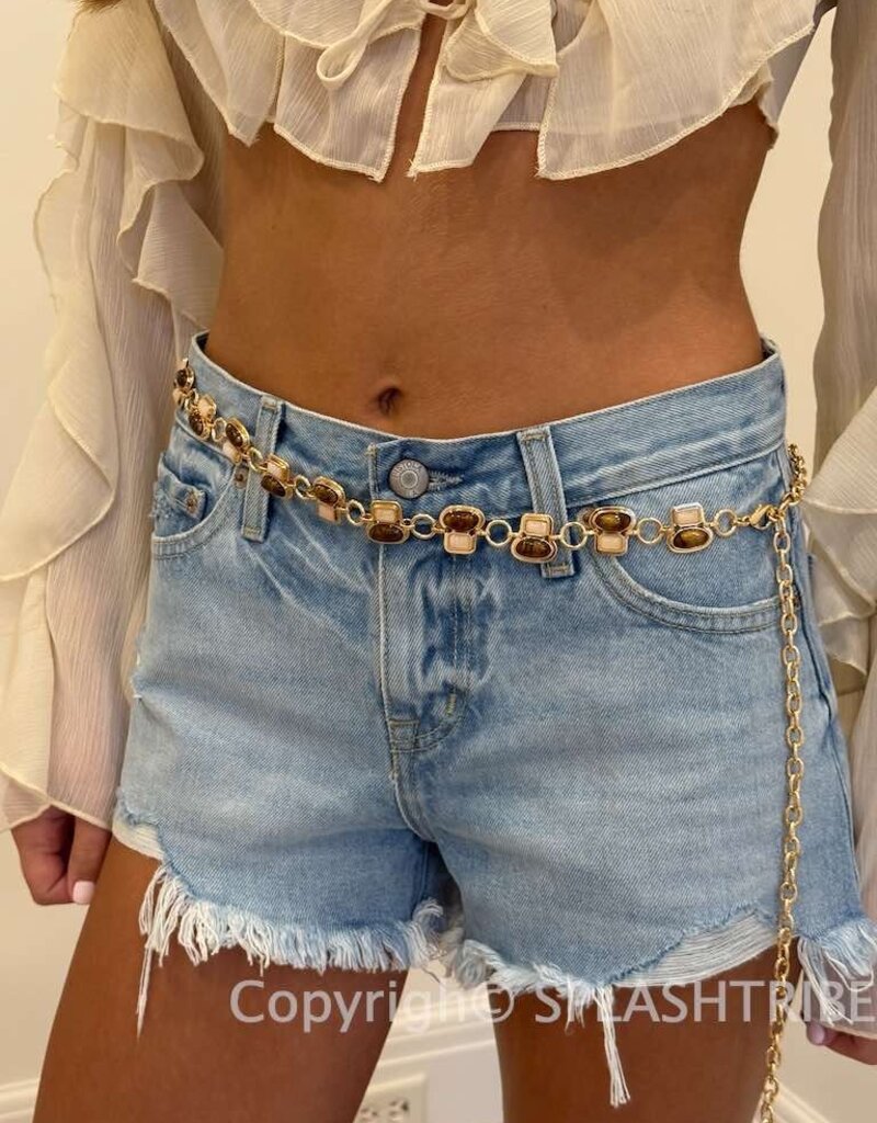 Stone Alternating Pattern Chain Belt Gold