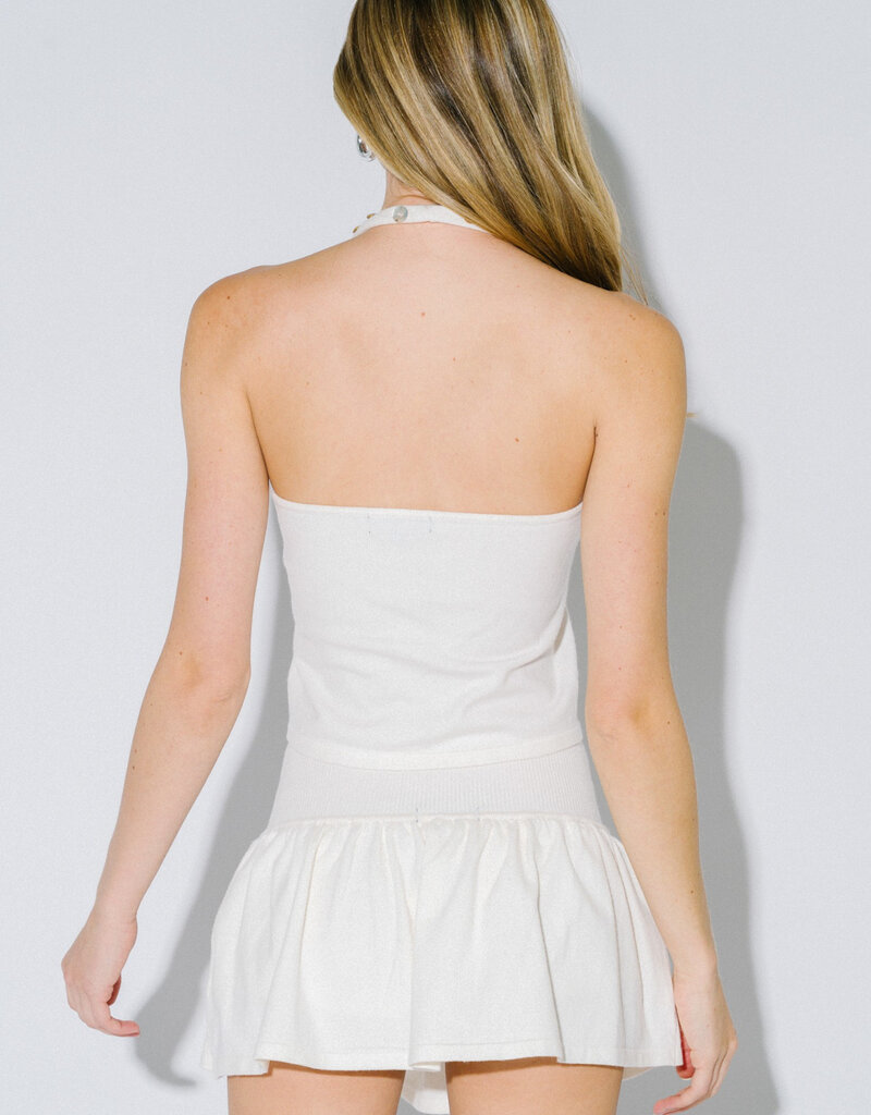 Halter Button Detail Top Mini Skirt Set