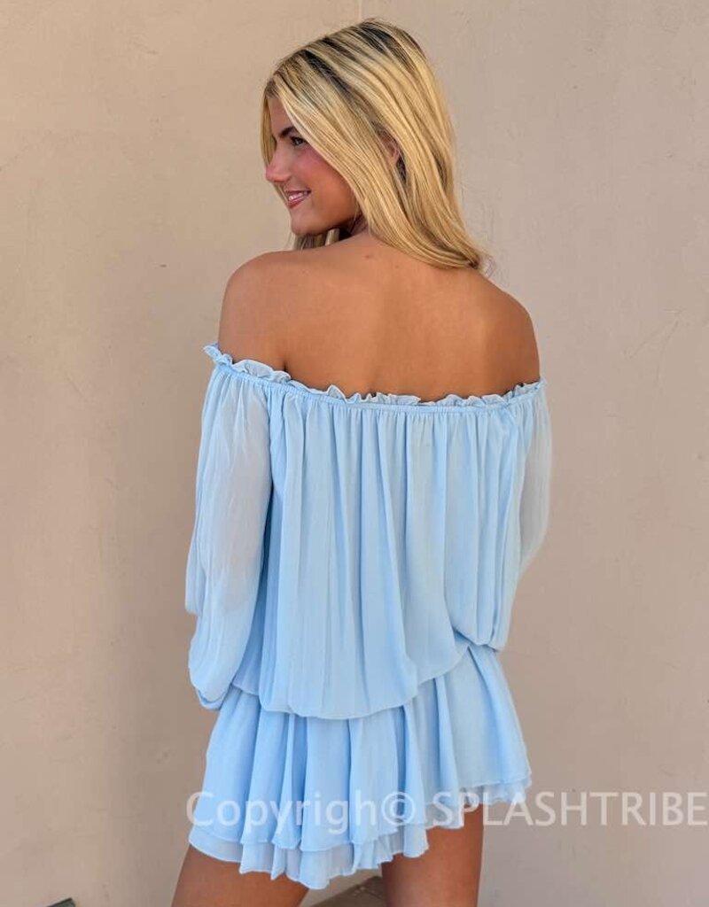 Chiffon Off Shoulder Tie Accent Mini Dress