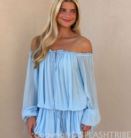 Chiffon Off Shoulder Tie Accent Mini Dress