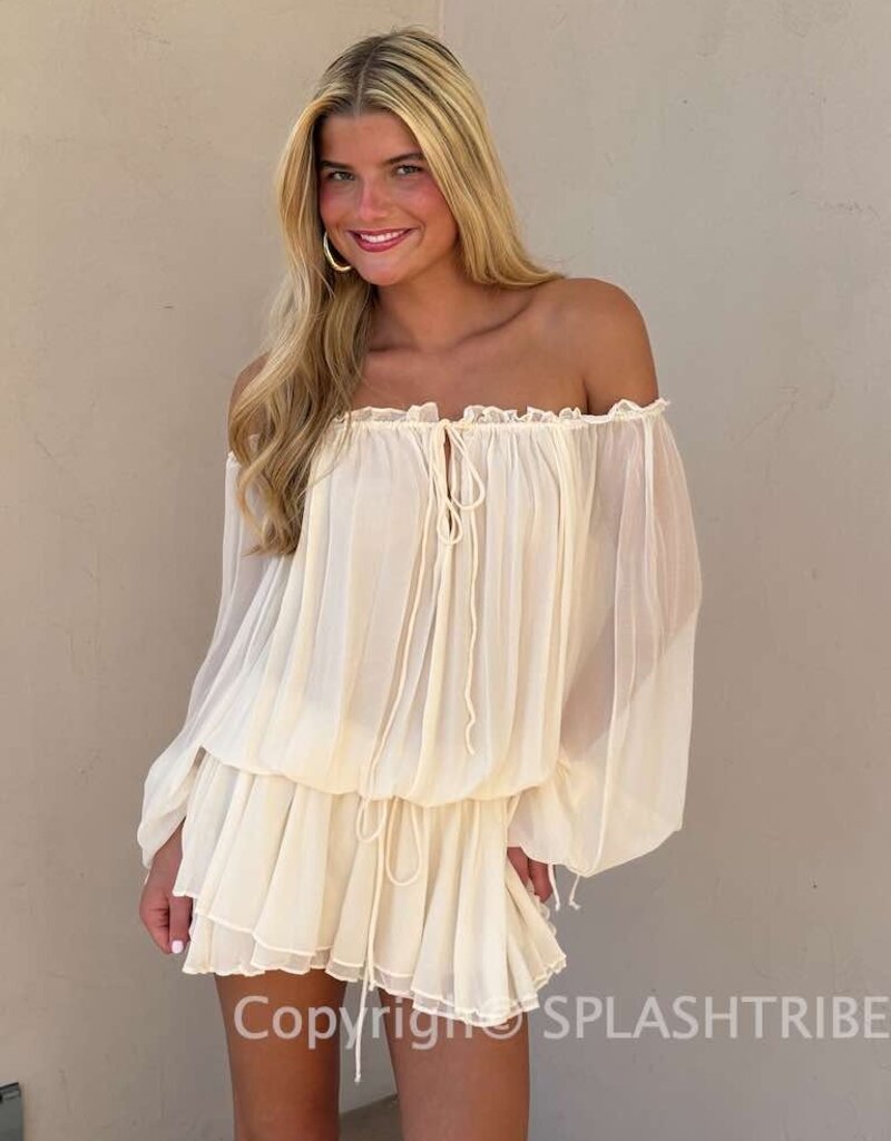 Chiffon Off Shoulder Tie Accent Mini Dress