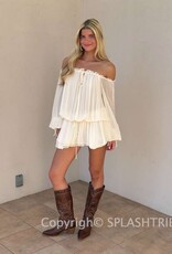 Chiffon Off Shoulder Tie Accent Mini Dress