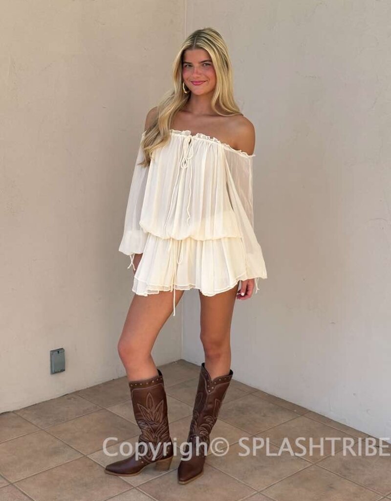 Chiffon Off Shoulder Tie Accent Mini Dress