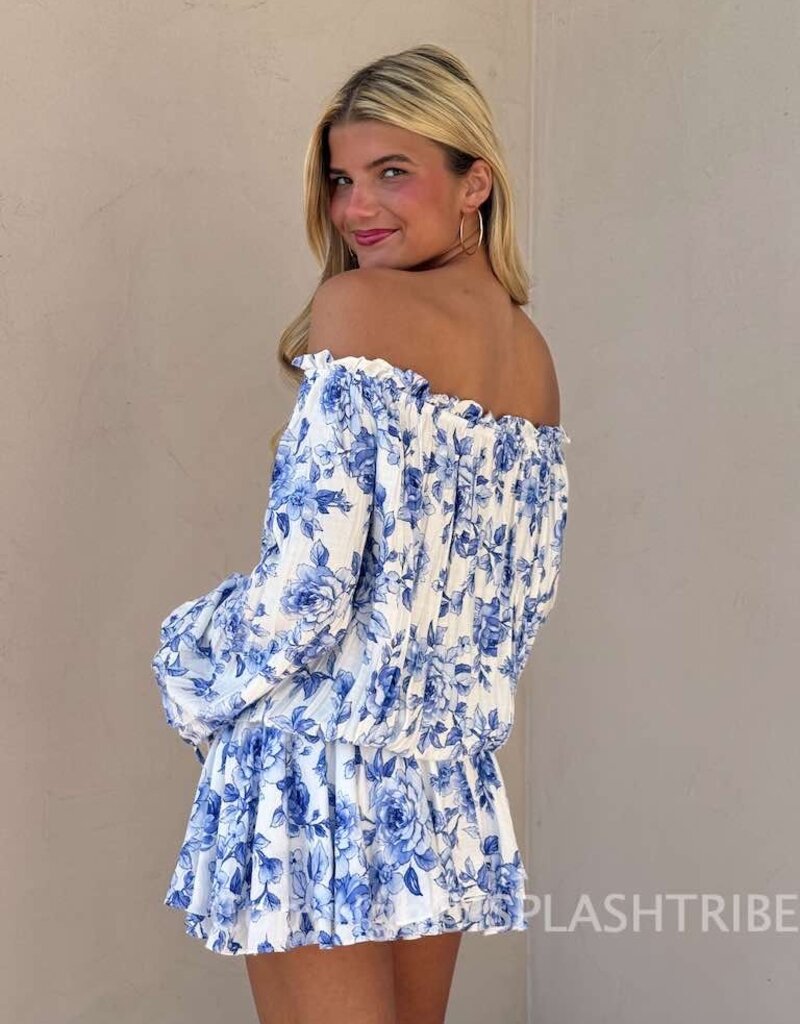 Floral Off Shoulder Tie Accent Mini Dress