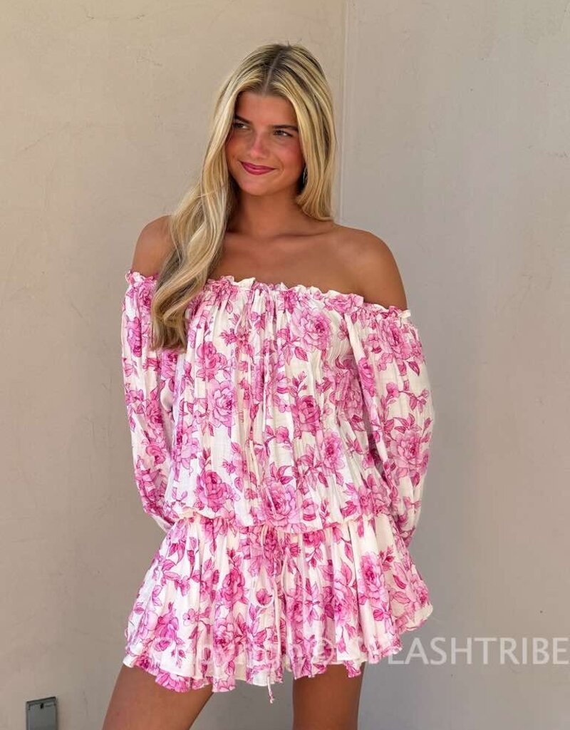 Floral Off Shoulder Tie Accent Mini Dress
