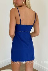 Solid Scallop Cut V Neck Mini Dress