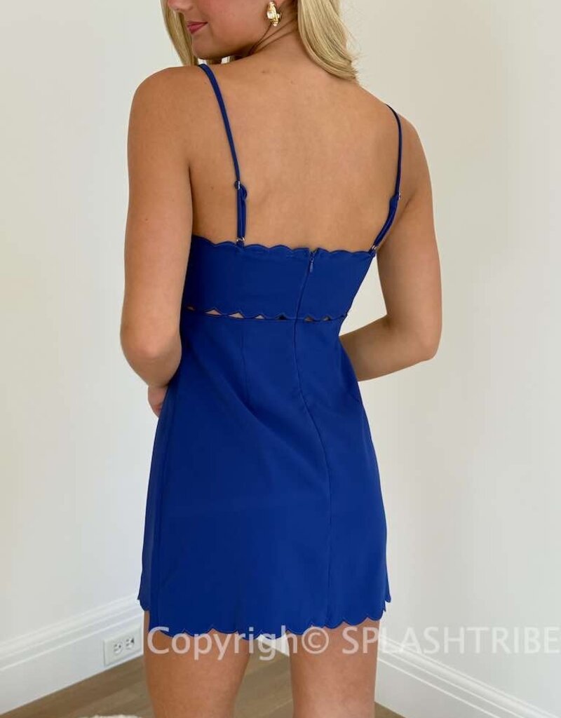 Solid Scallop Cut V Neck Mini Dress