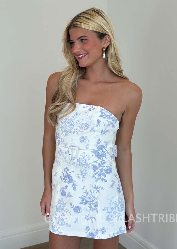 Floral Strapless Belted Skort Mini Dress