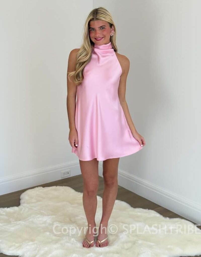 Amanda Uprichard Calypso Satin High Neck Mini Dress